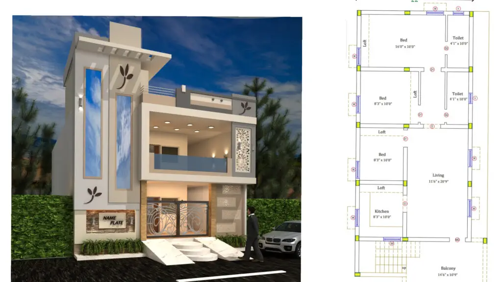 22′ x 50′ house design plan