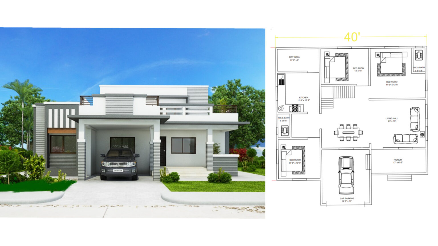 40′ x 40′ घर का नक्शा पूरी जानकारी II 40 x 40 house plan design