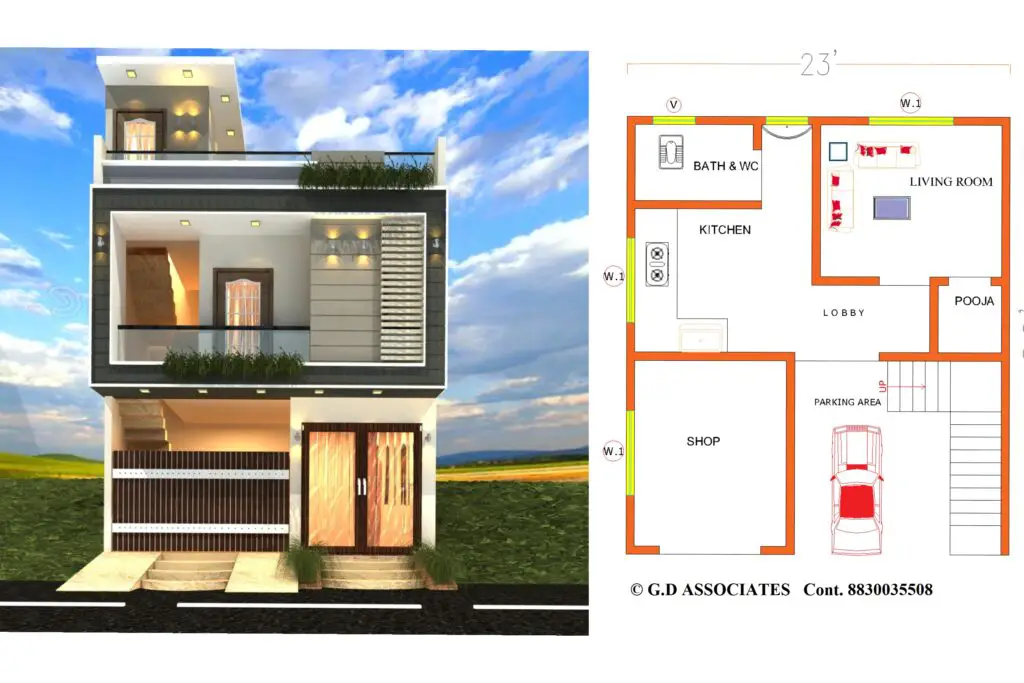 700 sq ft 23 x 28 house plan design