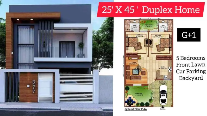 Low Cost Duplex Home Design Complete Details II 1125 Sq.Ft में 5BHK घर का नक्शा पूरी जानकारी