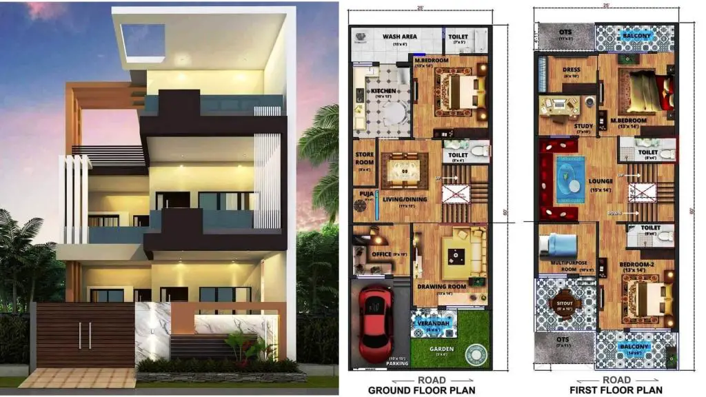 an-aerial-view-of-the-floor-plan-of-a-house-with-two-car-parking-spaces