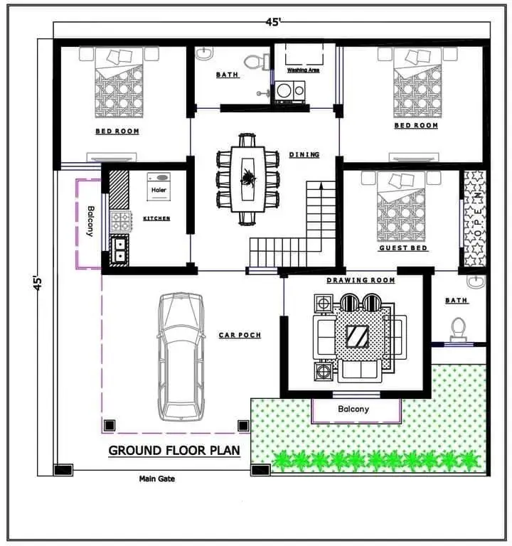 38'X40' 1500 Sq. Ft. House Plan | 38'X40' 1500 Sq. Ft. Gharka Naksha |  Download Plan PDF - RJM Civil