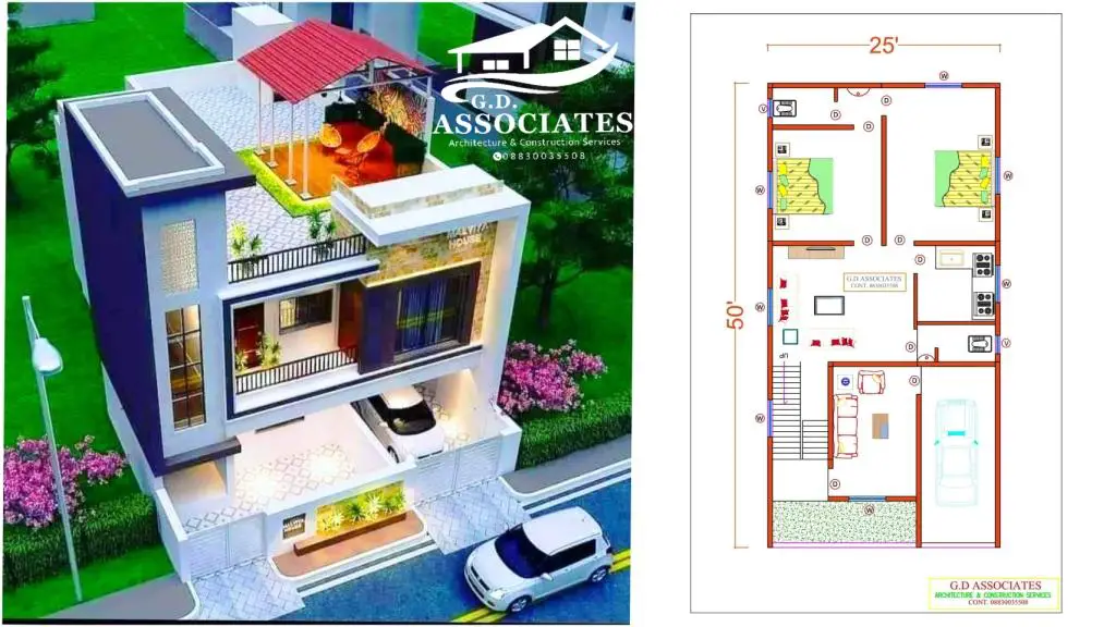 1250 Sqft 5 bedroom house with floor plan and elevation