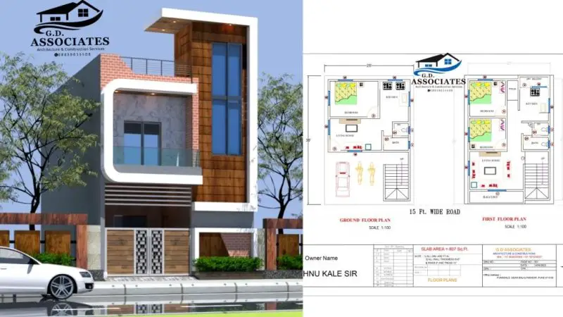 900 Sq. ft G+1 house 3 bedrooms with best front elevation design