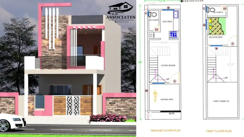 1BHK house plan in 500 sq ft best G+1