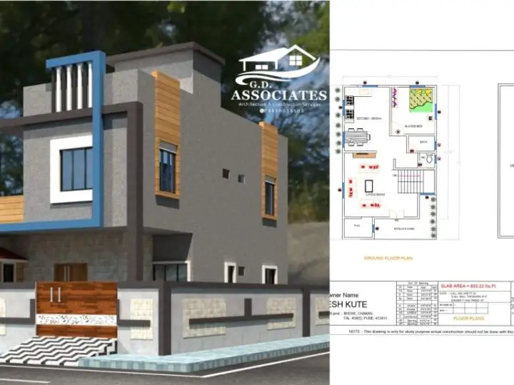 3BHK house plans under 1000 Sqft best G+1