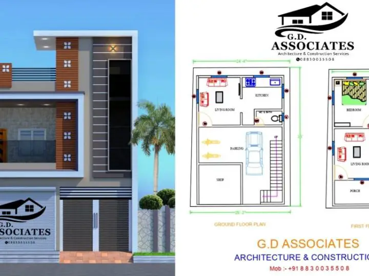 25’x35′ G+1 best house plan with shop and modern 2bhk