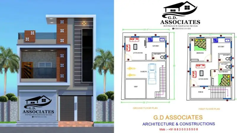 25’x35′ G+1 best house plan with shop and modern 2bhk